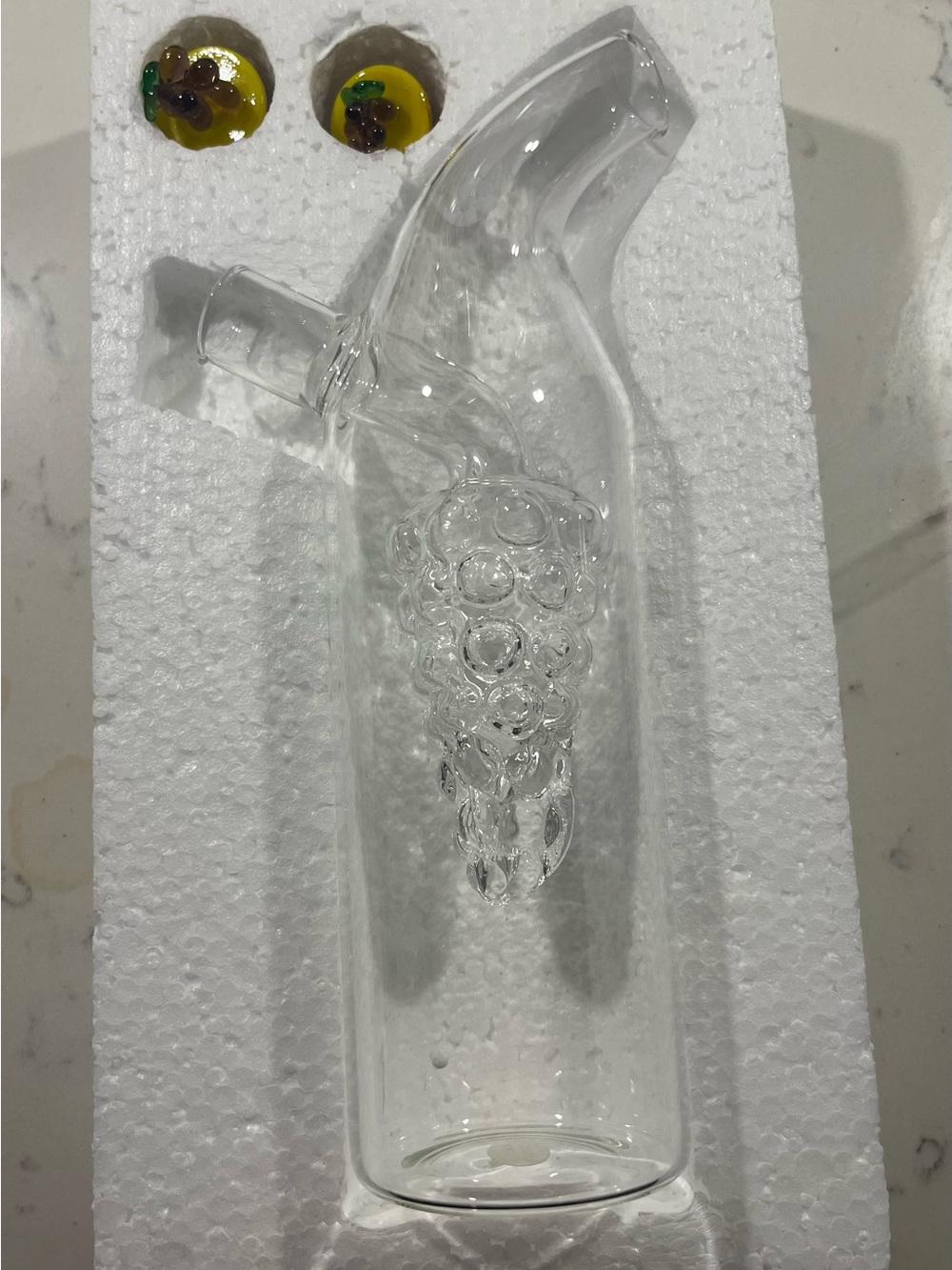 Clear Glass Cruet Grape  Decanter Carafe with Decorative Grape Cluster